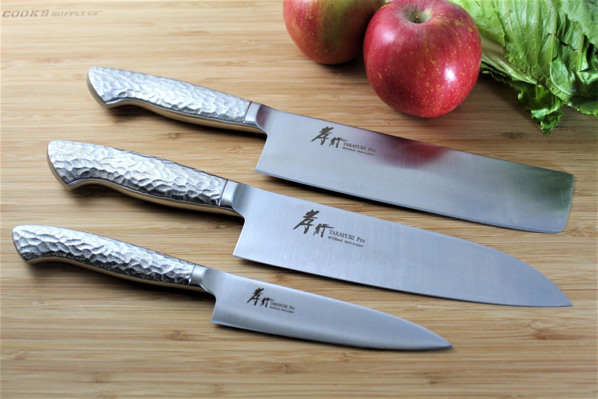 Kitchen Knives - Sakai Takayuki Japanese Knife Set INOX Pro Molybdenum Stainless Steel Petty Knife 120 Mm (4.7") Santoku Knife 180 Mm (7.1")  Nakiri Knife 180 Mm (7.1")