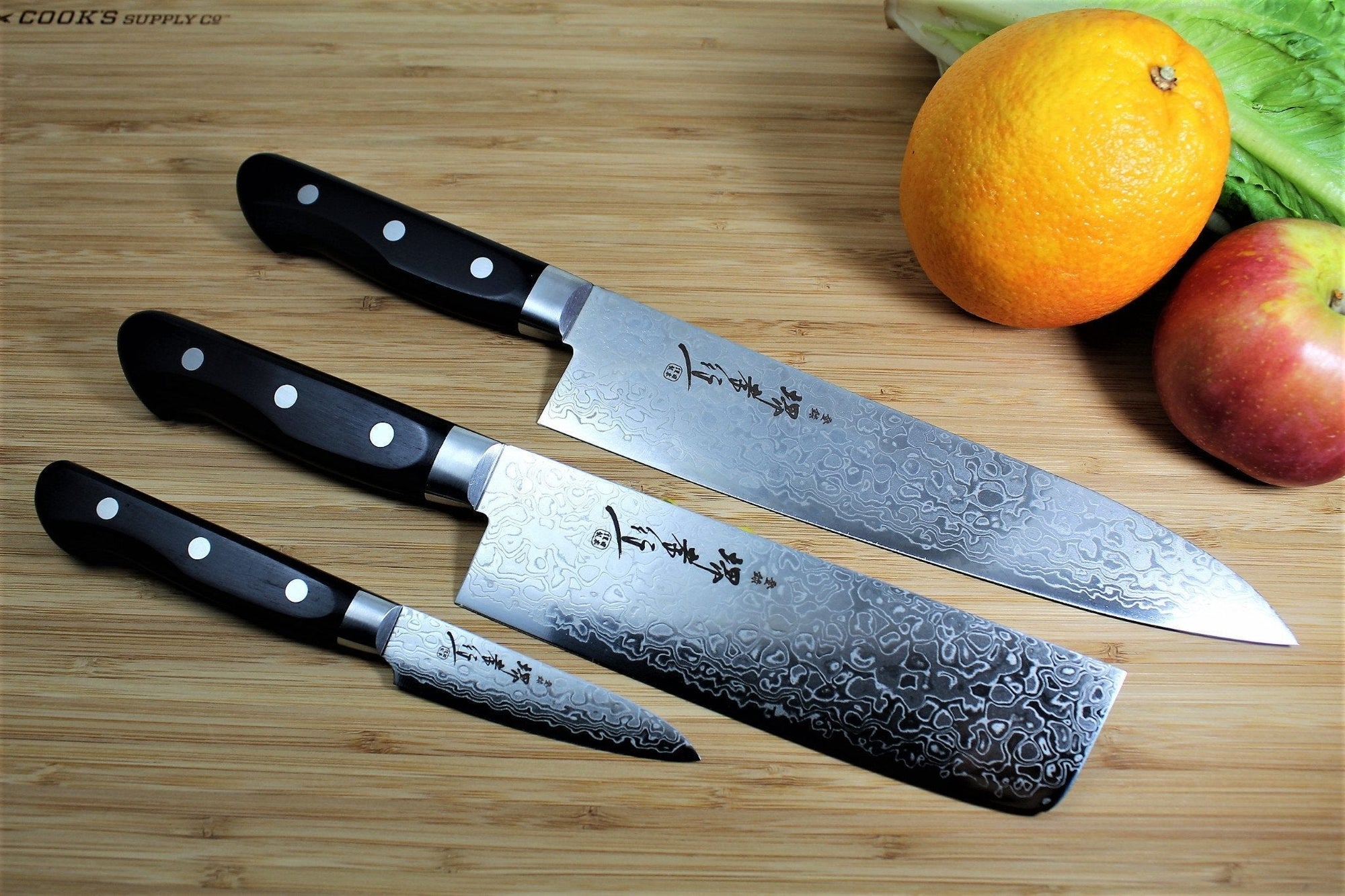 Kitchen Knives - Sakai Takayuki Japanese Knife Set Mirror Damascus 45 Layer Paring Knife 80 Mm (3.1")  Nakiri Knife 160 Mm (6.3")  Chef Knife 210mm (8.3")