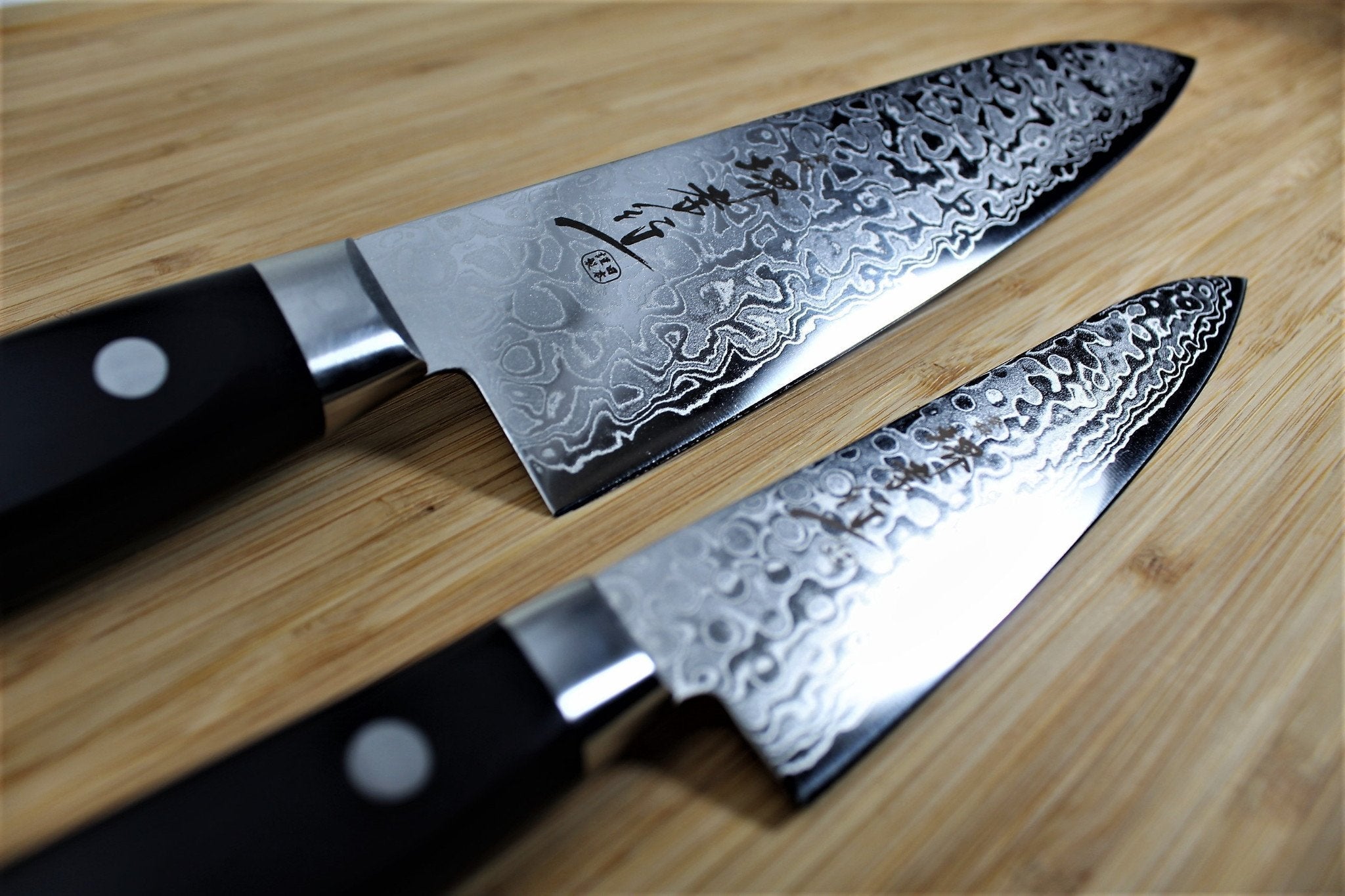 Kitchen Knives - Sakai Takayuki Japanese Knife Set Mirror Damascus 45 Layer Petty Knife 135mm (5.3")  Gyuto (Chef's Knife) 180mm (7.1")