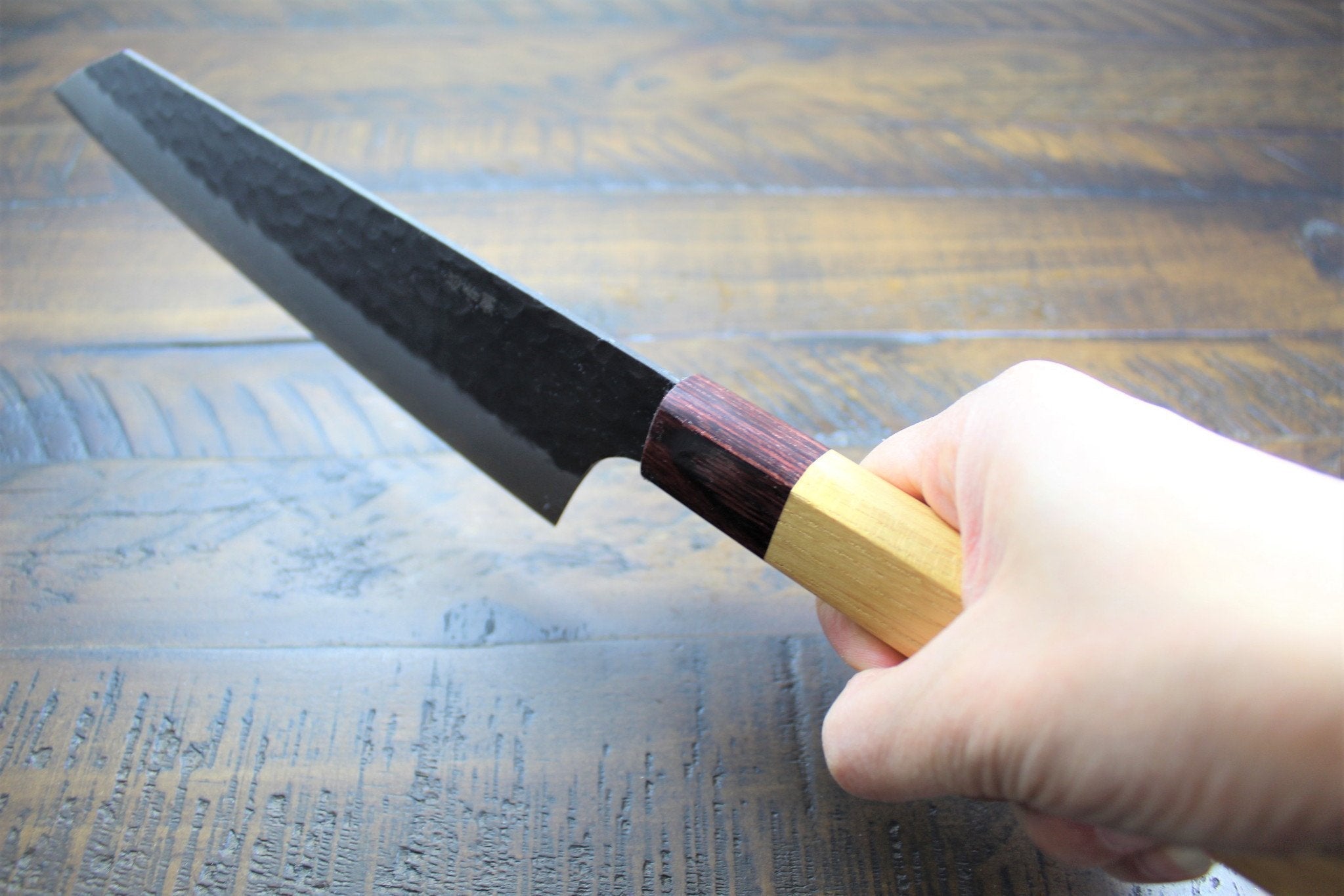 Kitchen Knives - Sakai Takayuki Kengata Gyuto Kurouchi Hammered Finish Aogami Super 190mm (7.5") Japanese Chef Knife