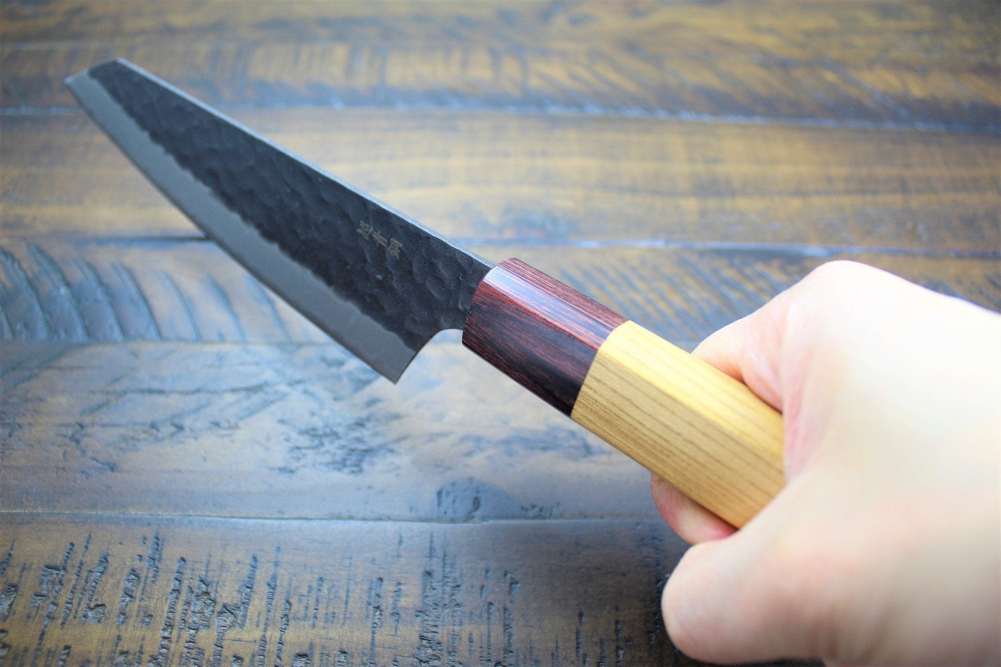 Kitchen Knives - Sakai Takayuki Kengata Santoku 160mm (6.3") Aogami Super Kurouchi Hammered Finish