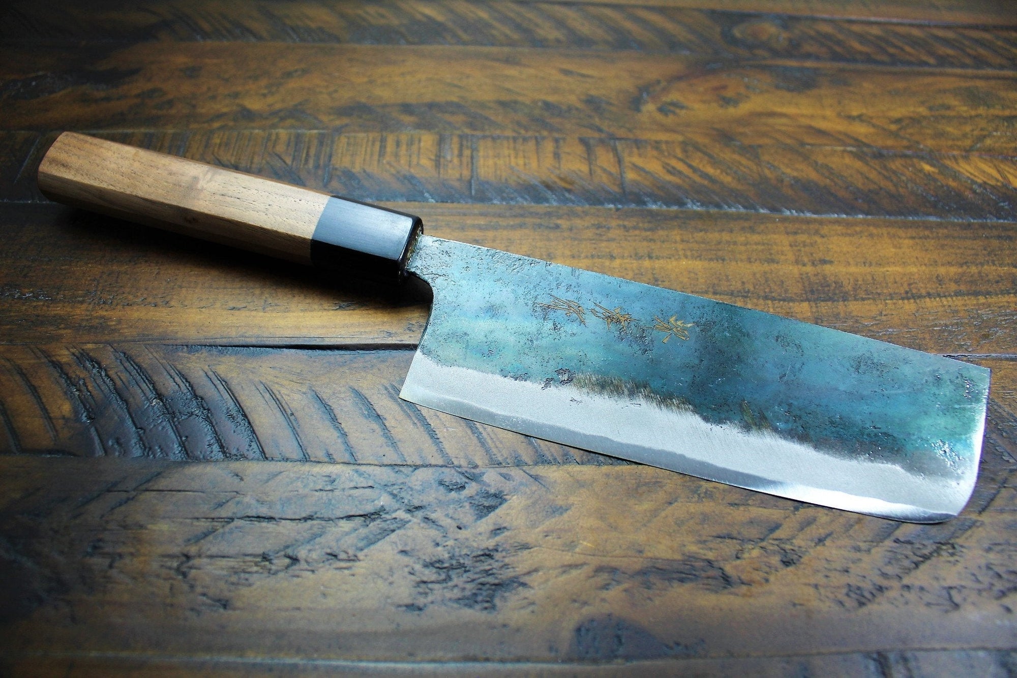 Kitchen Knives - Sakai Takayuki Nakiri Knife 170mm (6.7") Kurouchi Aoniko  / Blue Steel #2
