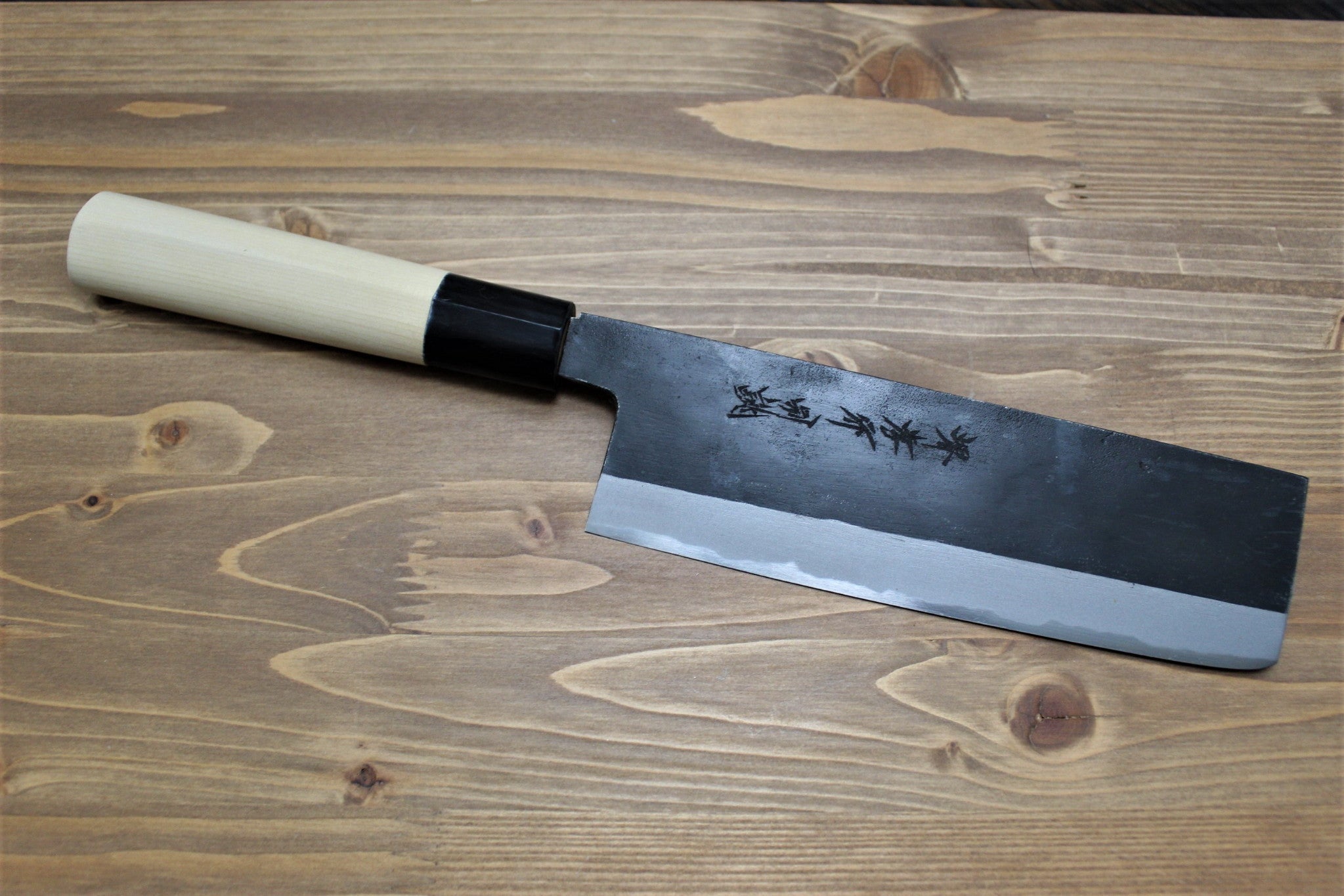 Kitchen Knives - Sakai Takayuki Nakiri Knife 180mm (7.0") Kurouchi Aoniko  / Blue Steel #2 With Buffalo Horn