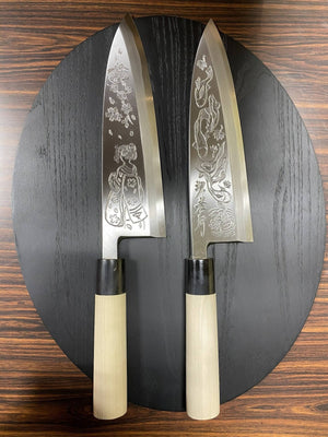Kitchen Knives - Sakai Takayuki Pre Order Purchase Custom Order Decorative Deba Knife With Buffalo Horn Handle White Steel 210mm (8.3")