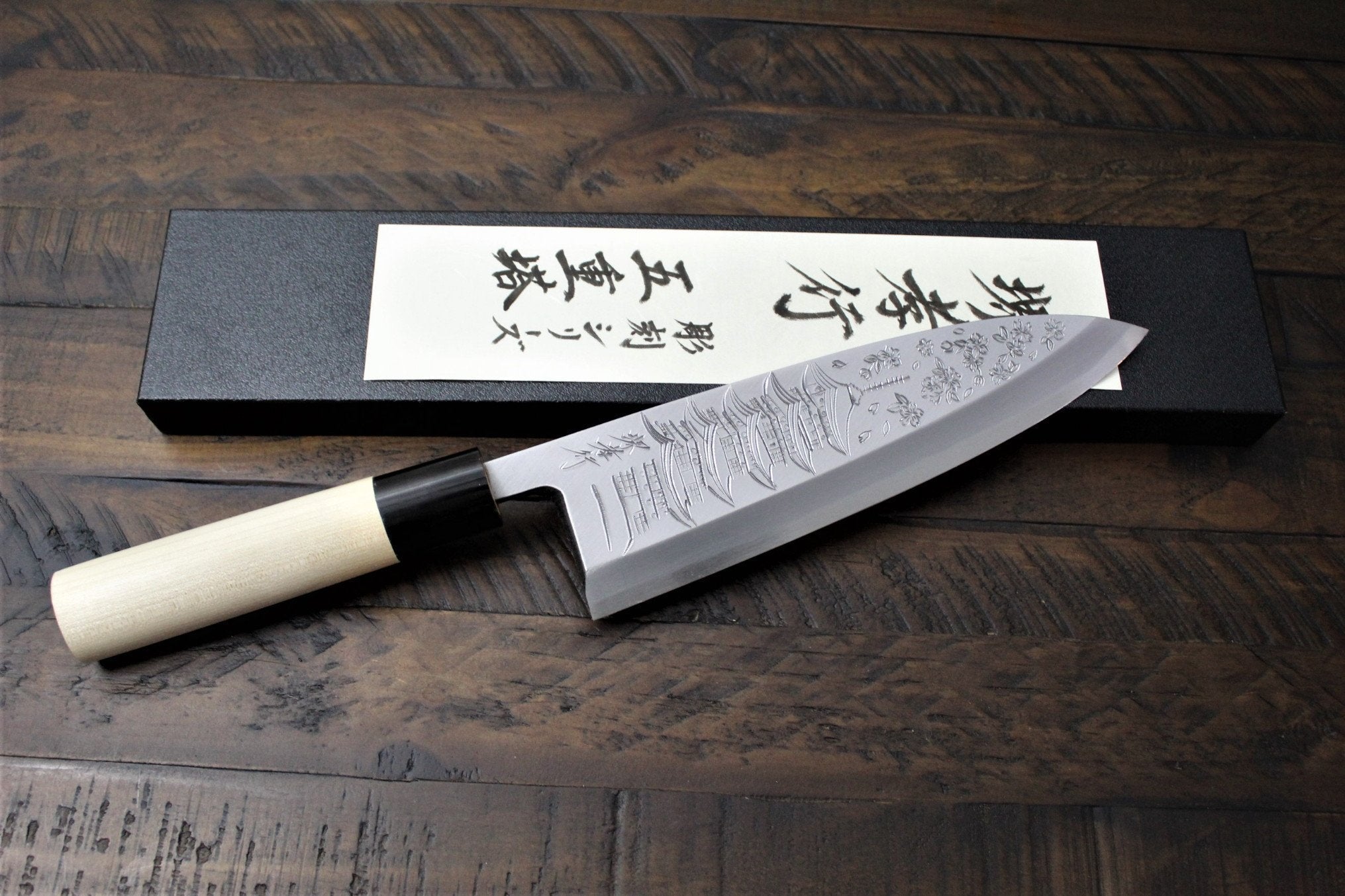 Kitchen Knives - Sakai Takayuki Pre Order Purchase Custom Order Decorative Deba Knife With Buffalo Horn Handle White Steel 210mm (8.3")