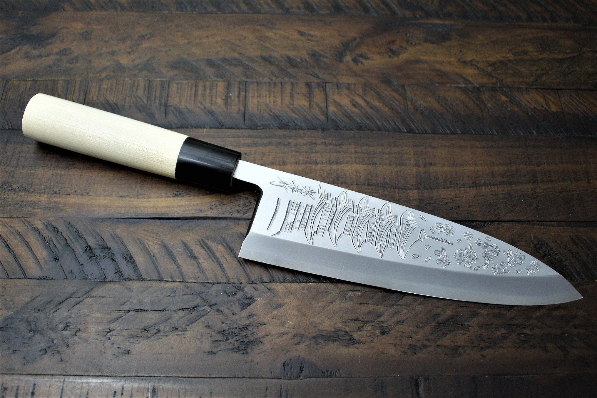 Kitchen Knives - Sakai Takayuki Pre Order Purchase Custom Order Decorative Deba Knife With Buffalo Horn Handle White Steel 210mm (8.3")