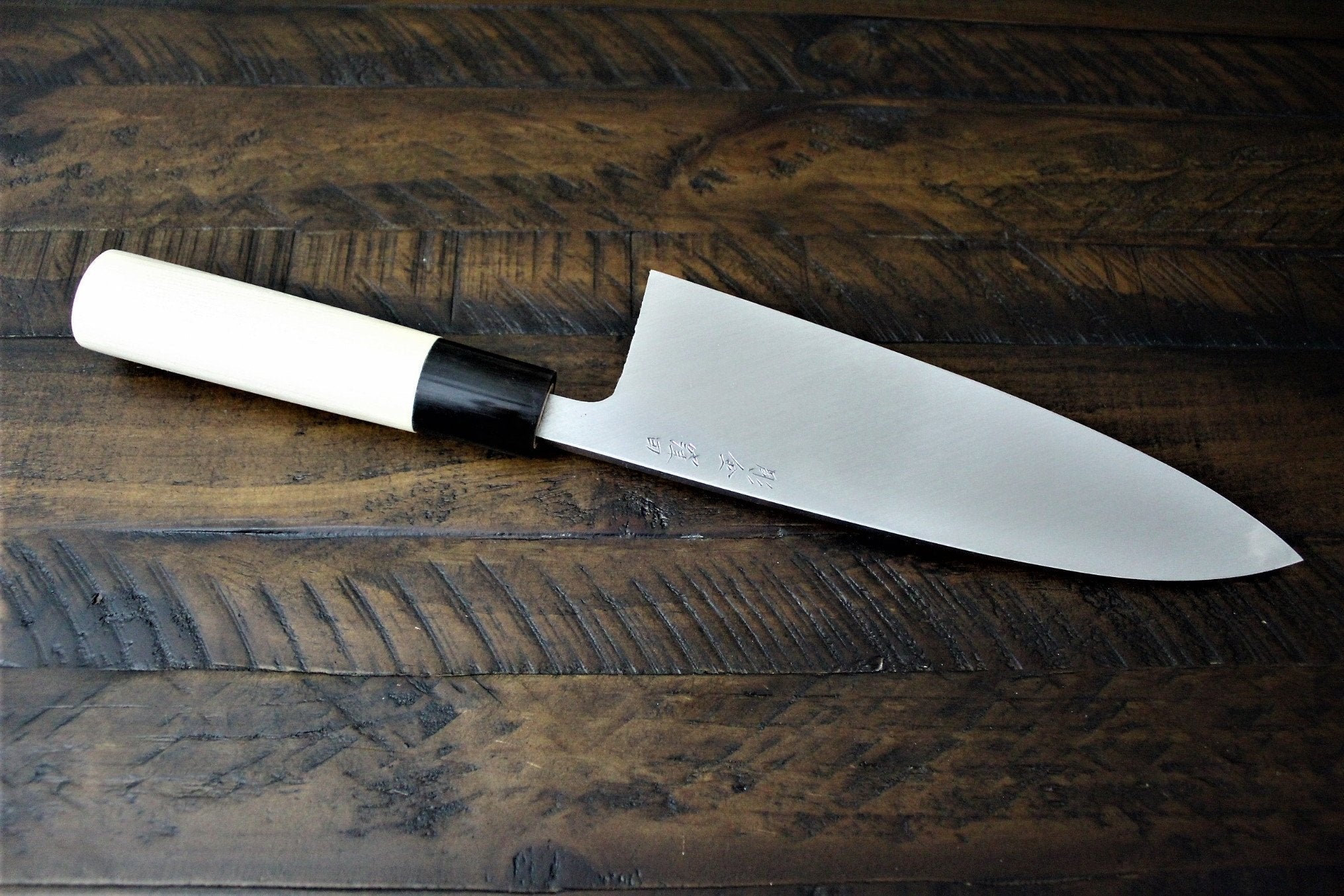 Kitchen Knives - Sakai Takayuki Pre Order Purchase Custom Order Decorative Deba Knife With Buffalo Horn Handle White Steel 210mm (8.3")