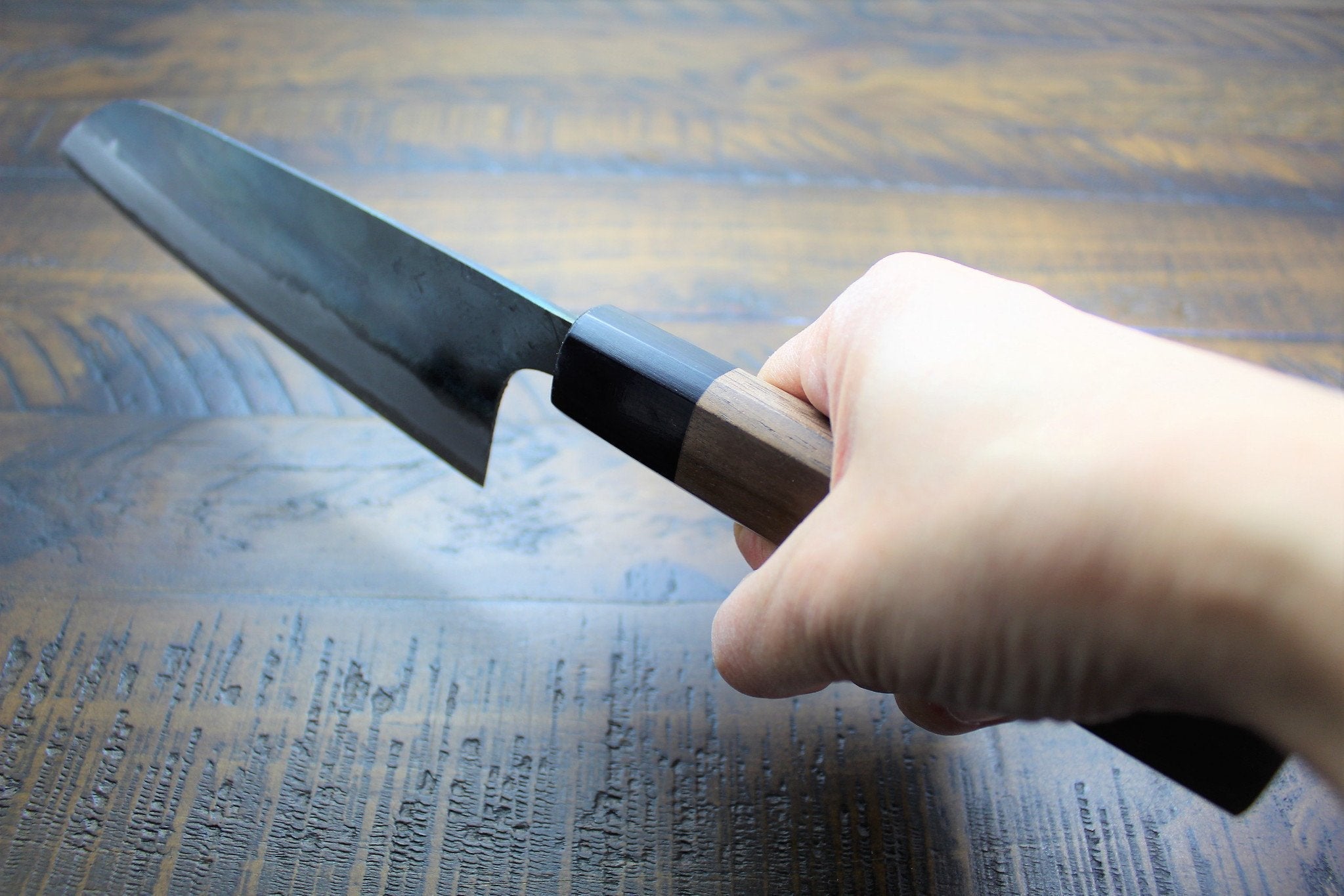 Kitchen Knives - Sakai Takayuki Santoku 170mm (6.7") Kurouchi Aoniko / Blue Steel #2