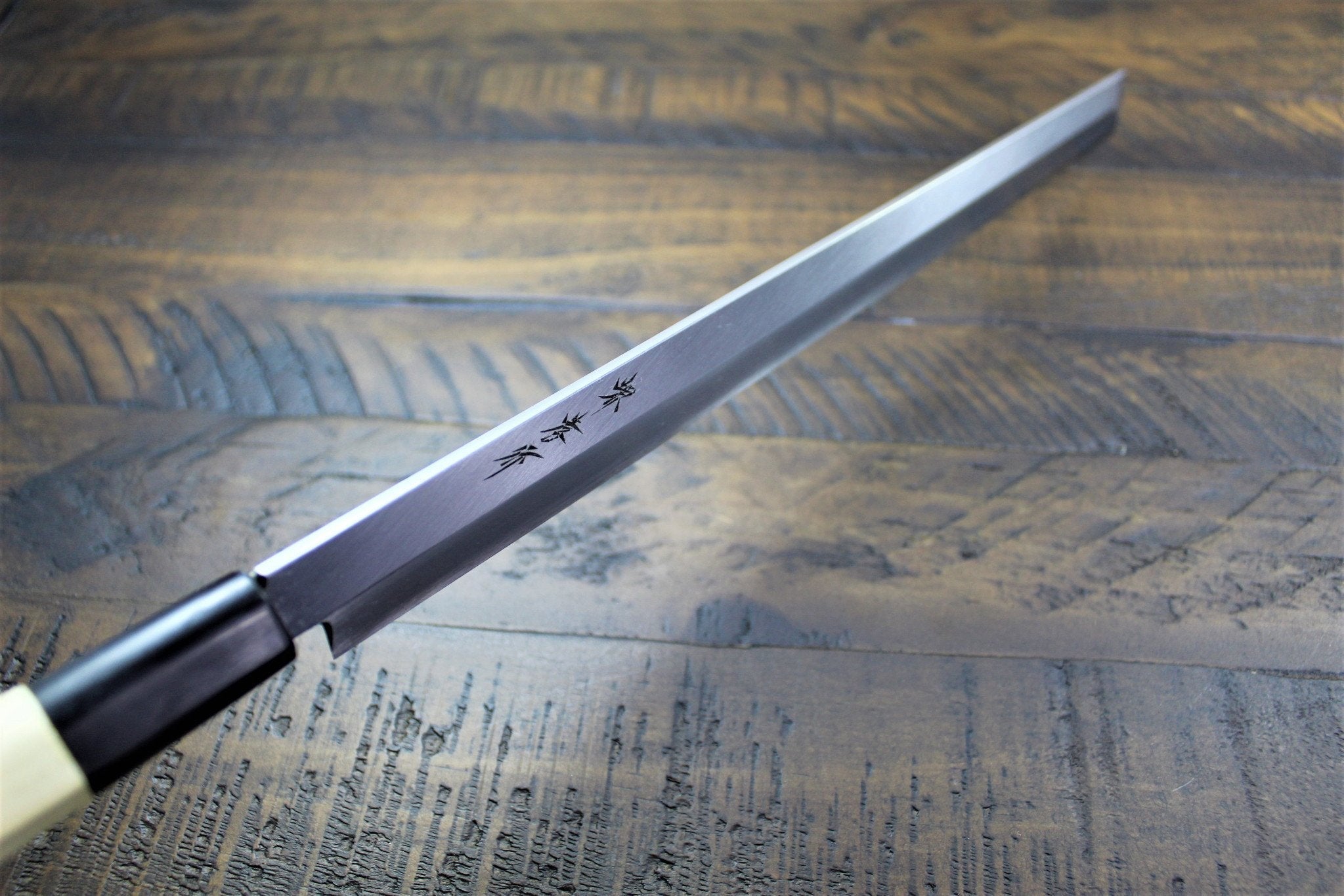 Kitchen Knives - Sakai Takayuki Takohiki Slicer Knife With Buffalo Horn Handle White Steel #2 Kasumi Togi Sakai Takayuki