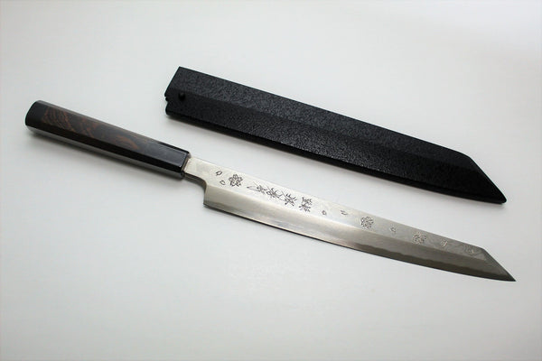 Kitchen Knives - Sakura Hanafubuki Hien Kengata Yanagiba Slicer With Saya 270mm (10.6") - Ginsan Stainless Steel - Hand Etched
