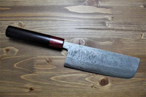 Kitchen Knives - Sawakazuma Setsugetsuka VG-10 Damascus Nakiri Knife 165 Mm / 6.5" Rosewood Handle