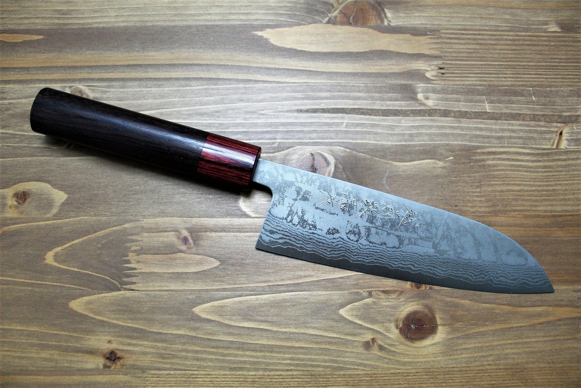 Kitchen Knives - Sawakazuma Setsugetsuka VG-10 Damascus Santoku 165 Mm / 6.5" Rosewood Handle