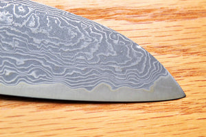 Kitchen Knives - Shigeki Tanaka Habakiri Damascus SG2 Steel Gyuto With Ebony Handle Buffalo Ferrule 180mm / 7.1"