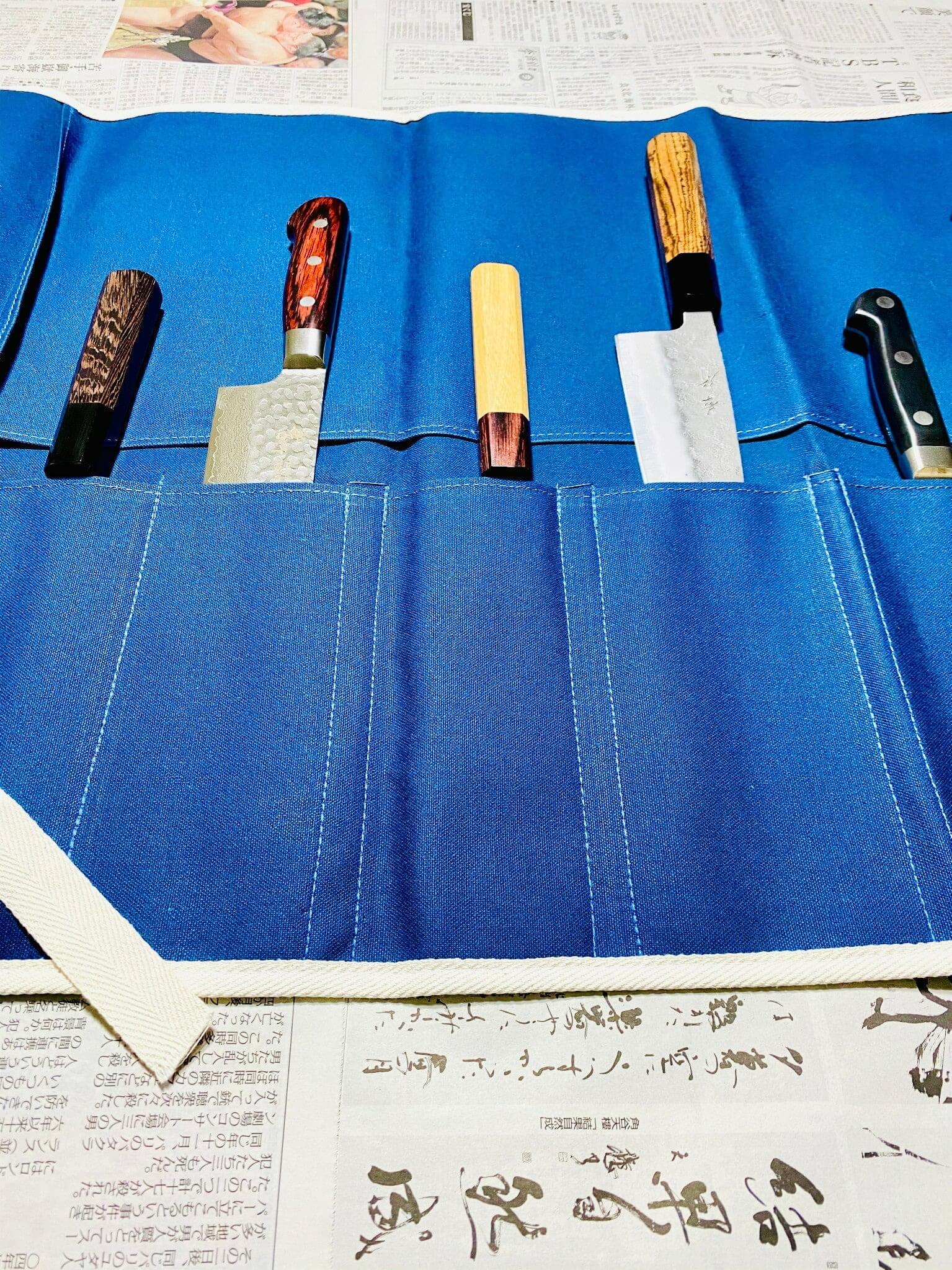 Knife Blocks & Holders - Japanese Chef Knife Canvas Roll Carry Bag For 6 Knives - Navy