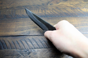 Knife - Sakai Takayuki Outdoor 80mm Knife Aoniko Blue Steel #2 With Leather Saya - Kotengu