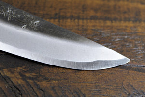 Knife - Sakai Takayuki Outdoor 80mm Knife Aoniko Blue Steel #2 With Leather Saya - Kotengu