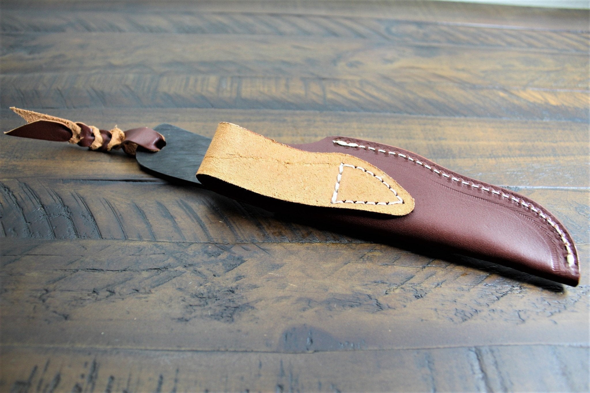 Knife - Sakai Takayuki Outdoor Knife 120 Mm (4.7") Aoniko Blue Steel #2 With Saya & Leather Strap - Kawasemi