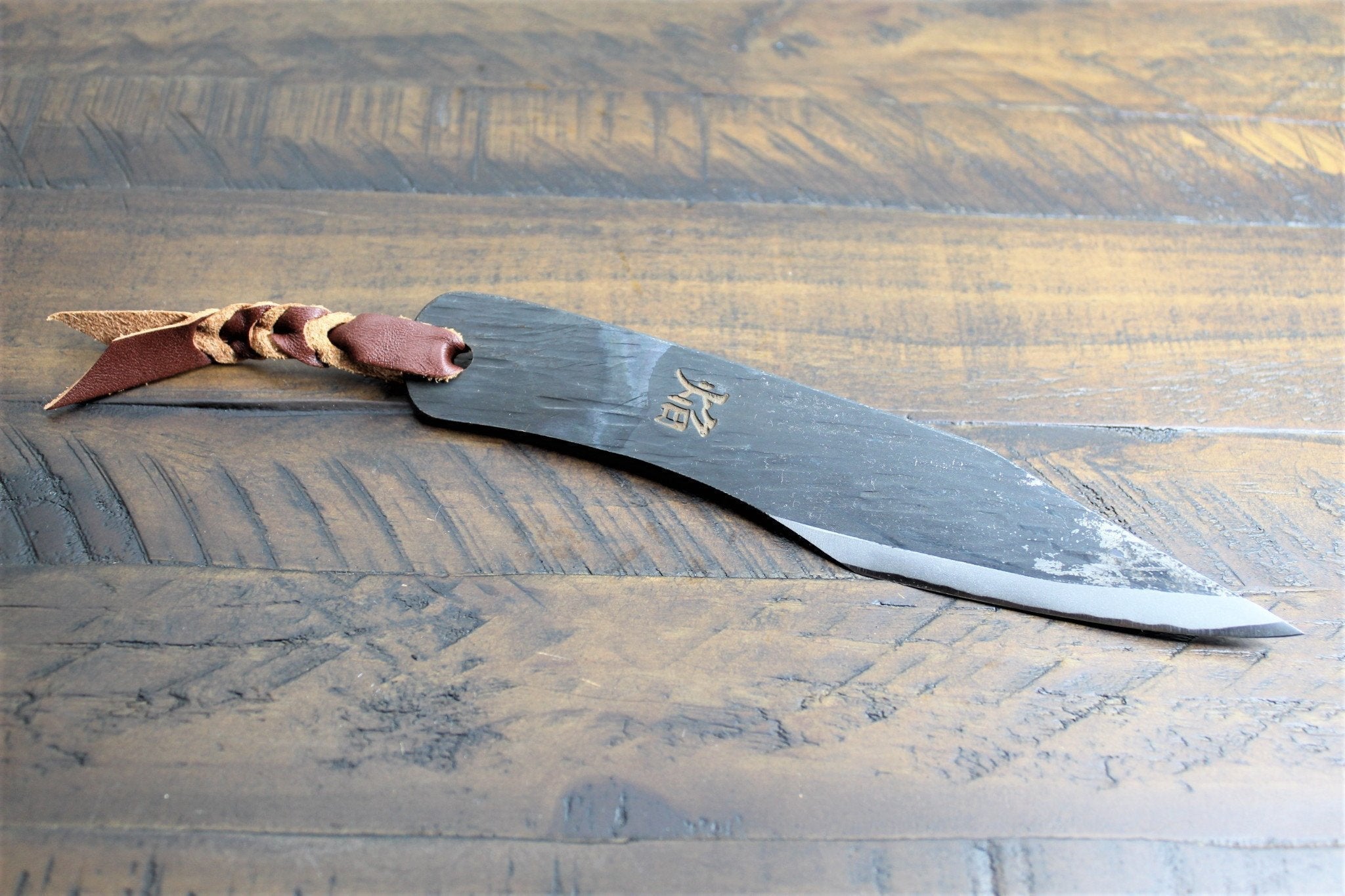 Knife - Sakai Takayuki Outdoor Knife 120 Mm (4.7") Aoniko Blue Steel #2 With Saya & Leather Strap - Kawasemi
