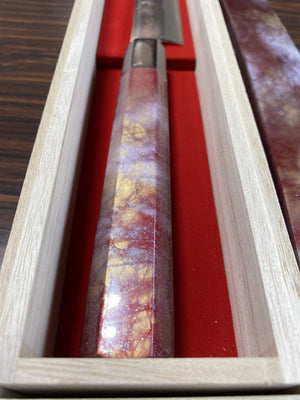 Knife - Sakai Takayuki Rinka Ginsan Silver #3 Sakimaru-Takohiki 390mm (15.4") With Decorative Handle And Saya - Cherry Blossom Engraving - Slicer