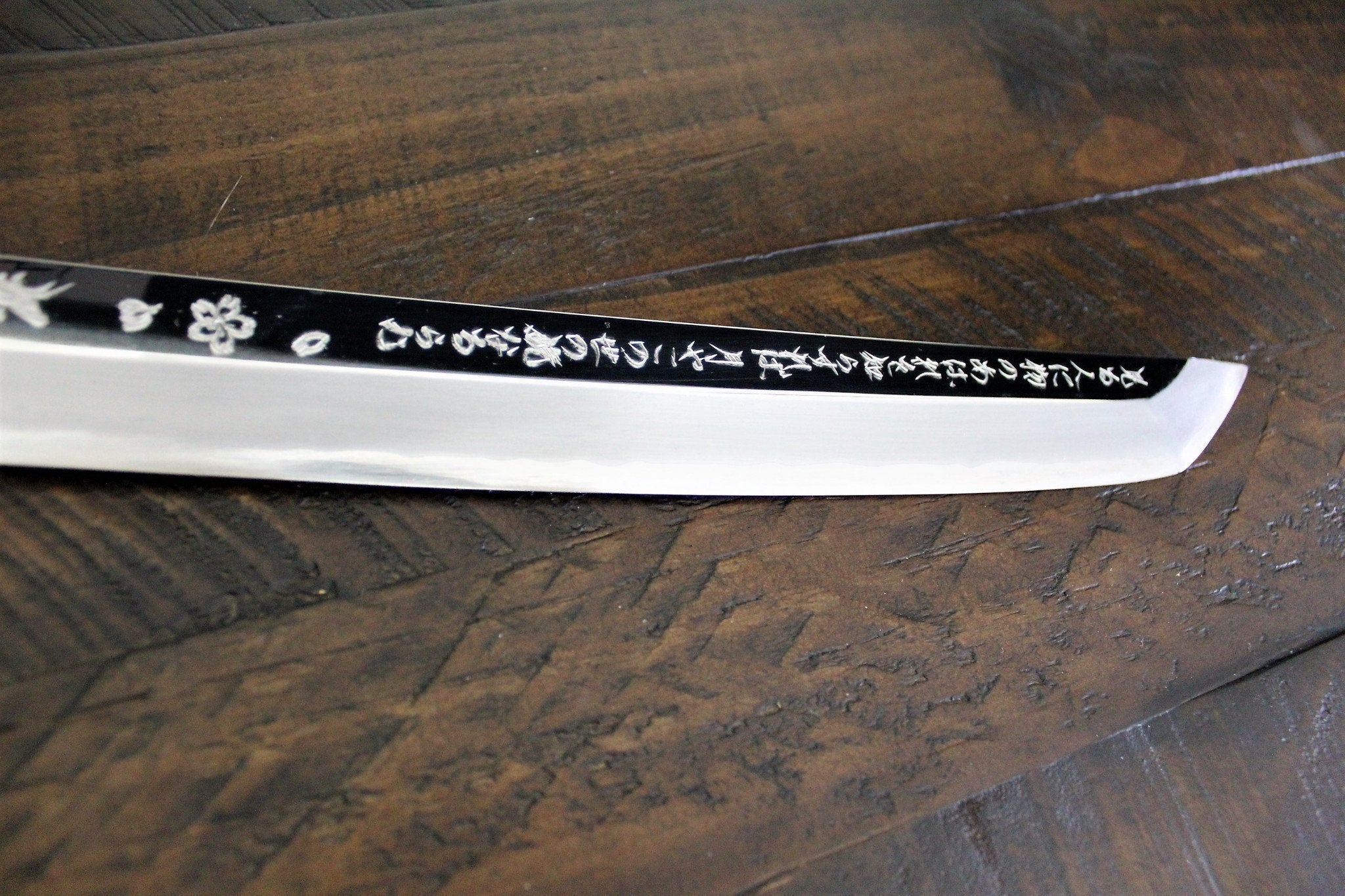 Knife - Sakai Takayuki Rinka Ginsan Silver #3 Sakimaru-Takohiki 390mm (15.4") With Decorative Handle And Saya - Cherry Blossom Engraving - Slicer