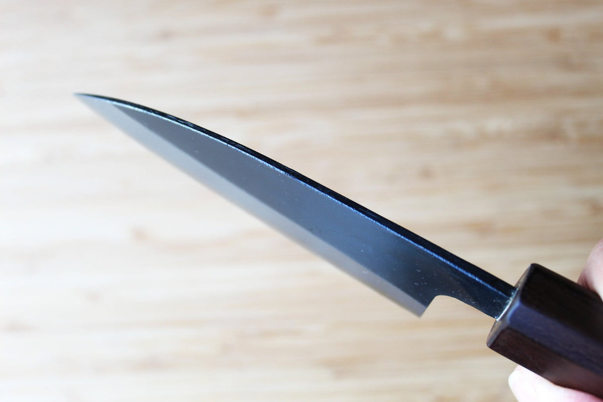 Sawakazuma Small Santoku 105mm Japanese carbon steel knife with White Steel #2 blade and Maple and Renghas wood handle