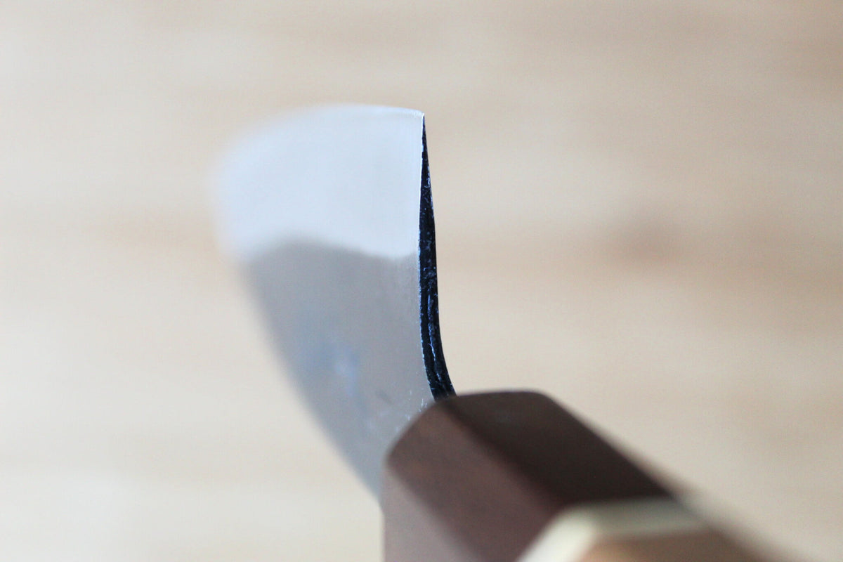 Sawakazuma Small Santoku 105mm Japanese carbon steel knife with White Steel #2 blade and Maple and Renghas wood handle