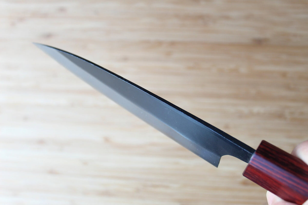 Sawakazuma Small Santoku 140mm Japanese kitchen knife with White Steel #2 blade and dual-tone Maple and Renghas wood handle