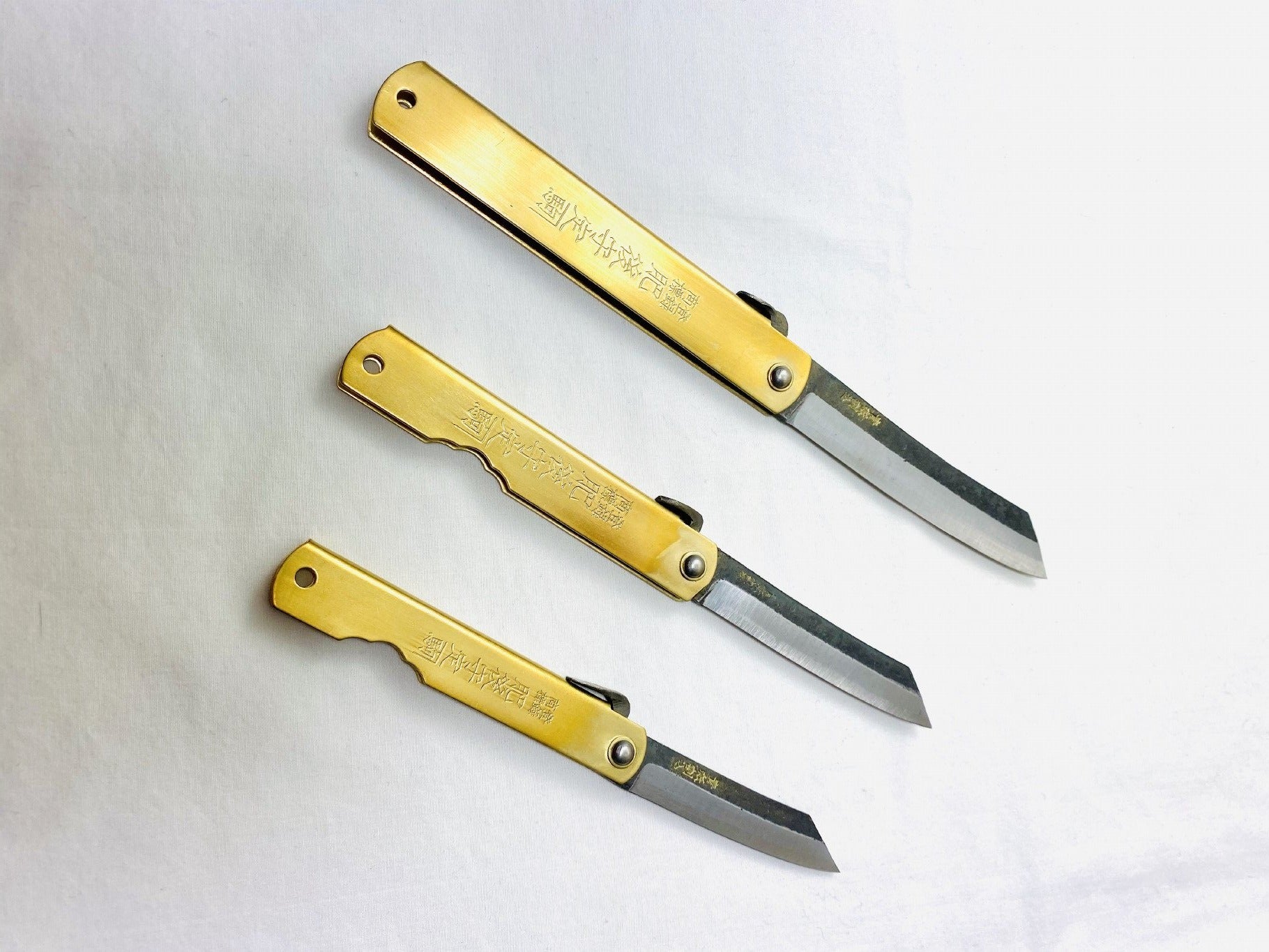 Japanese Brass Folding Pocket Knife Blade Aoniko Higonokami (Blue Steel #2) Nagao Kanekoma by Hasu-Seizo