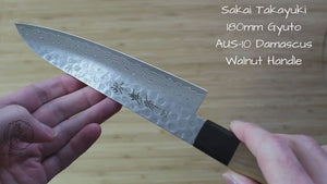 Sakai Takayuki Japanese Knife Set Damascus 45 Layer with Walnut Handle Petty Knife 150mm (5.9")  Gyuto (Chef's Knife) 180mm (7.1")