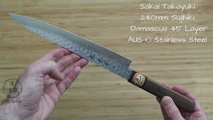 Sakai Takayuki Sujihiki Slicer 240 mm (9.4") Damascus 45 Layer with Walnut Handle